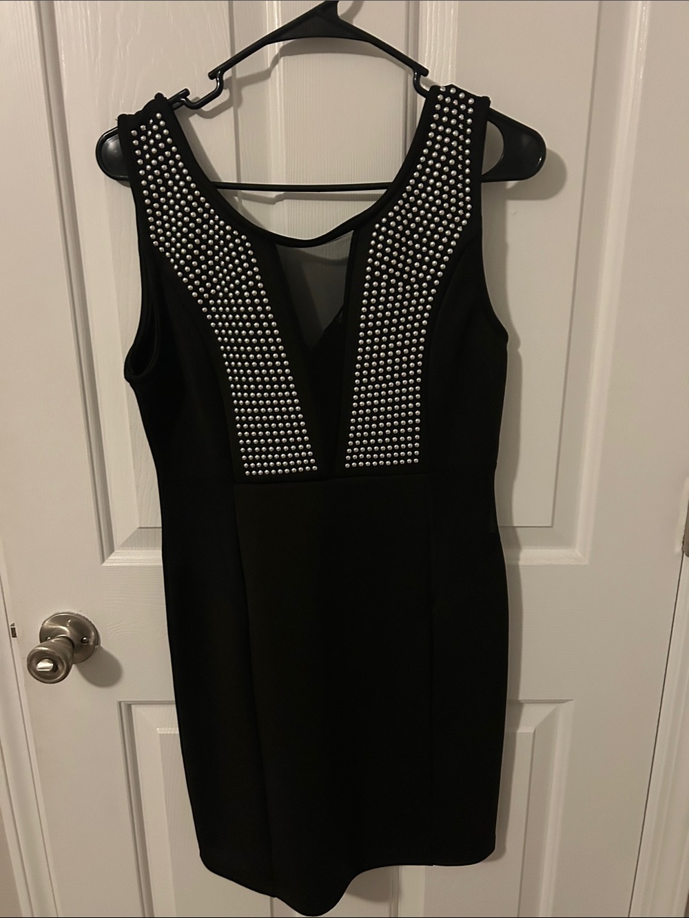 Black Studded Sleeveless Sheath Dress - Elegant Evening Wear